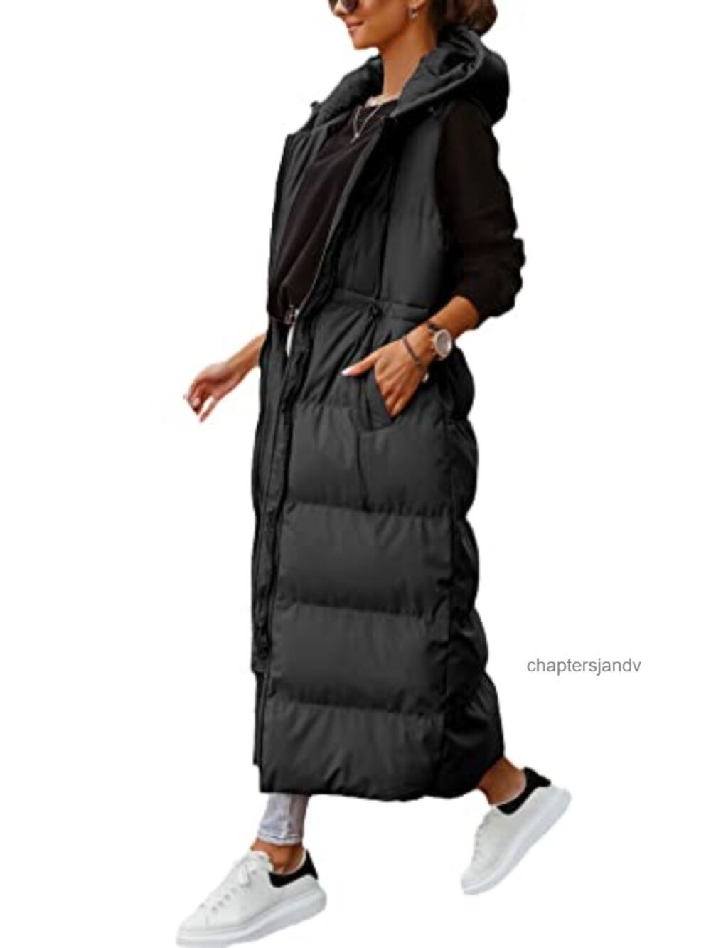 Women's Long Quilted Puffer Vest Hooded Maxi Sleeveless Winter Padded Coat